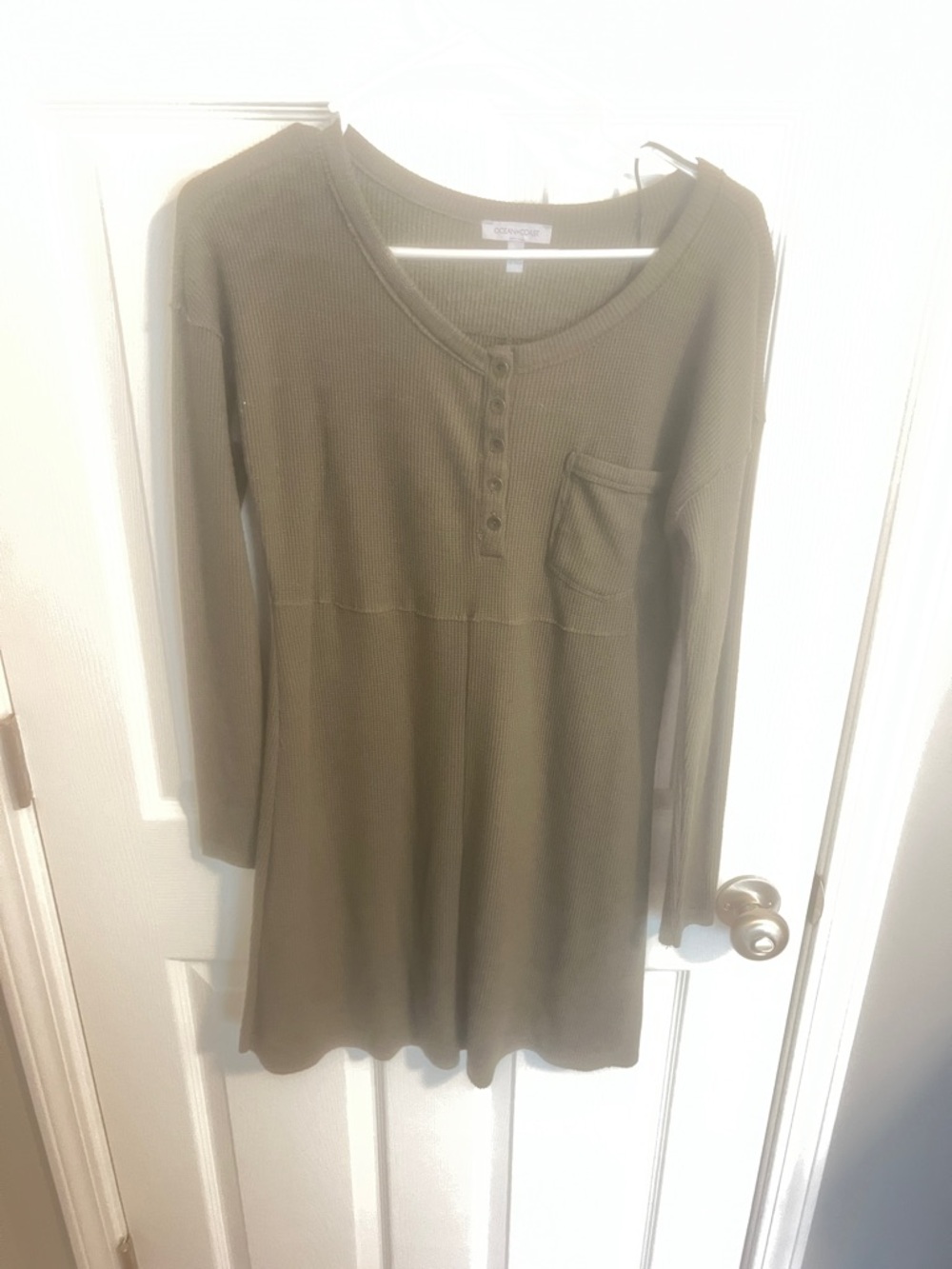 CozyCore Olive Green Long Sleeve Henley Dress